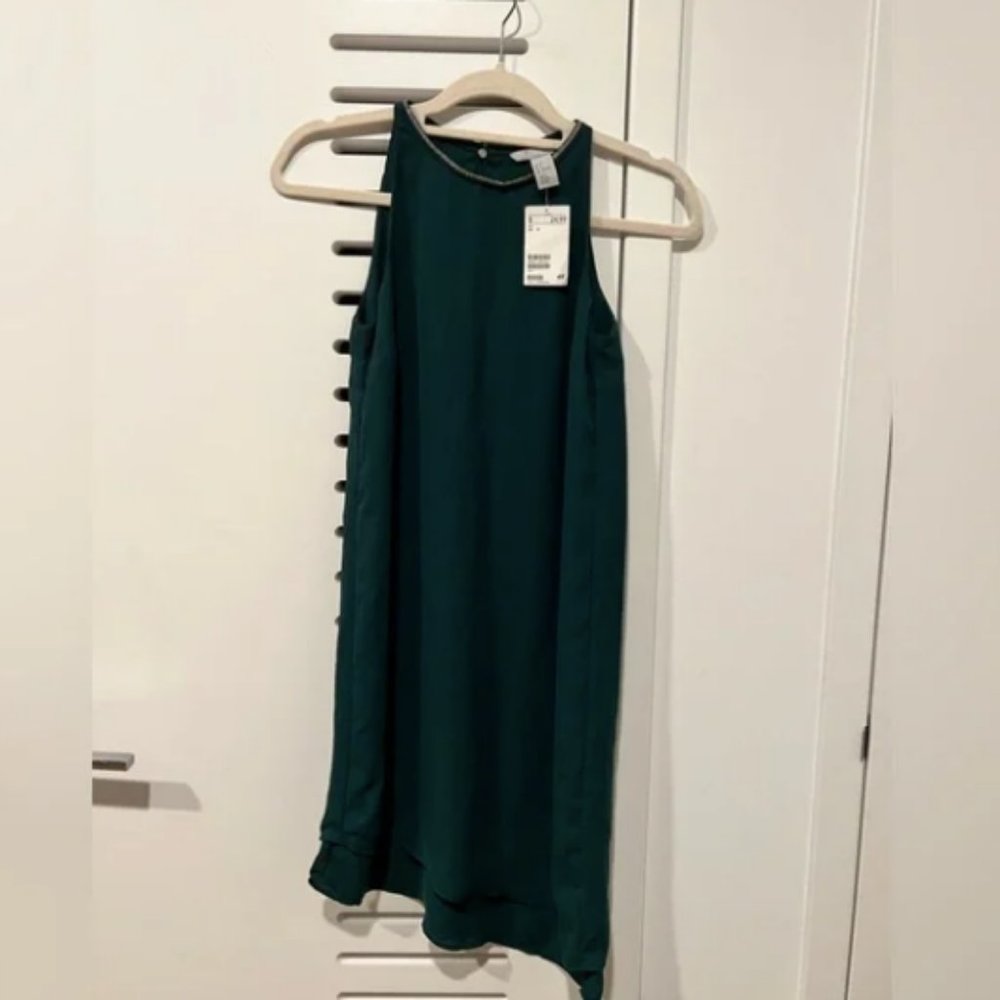 H&M Asymmetrical green dress with neck beading - 4